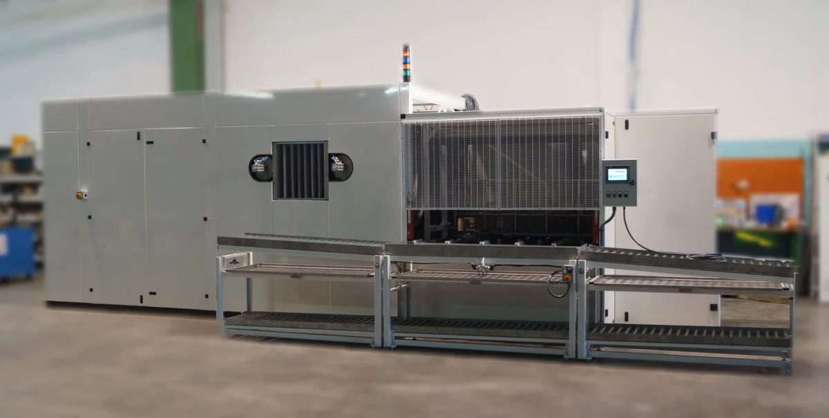 Firbimatic blue and white industrial aqueous parts cleaning system